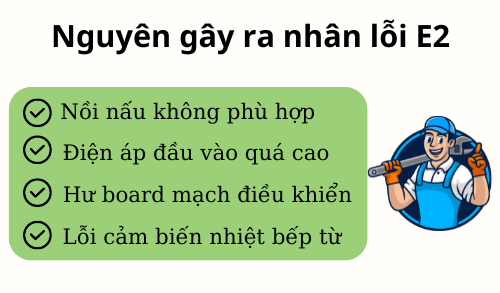 Lỗi E2 bếp từ Faster 2 Nguyên nhân gây ra lỗi E2 bếp từ Faster