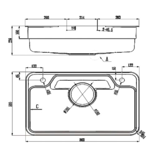 Kích thước chậu rửa bát inox 1 hố Faster FS 8050B01