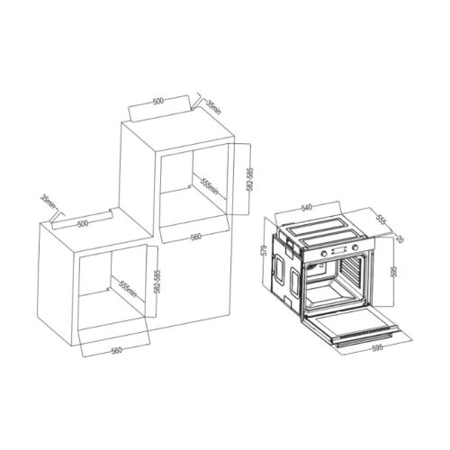 Kích thước lò nướng âm tủ 70L Faster FS - OV7080S