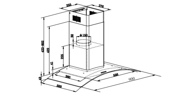 Kích thước lắp đặt máy hút mùi Faster FS 3590BL
